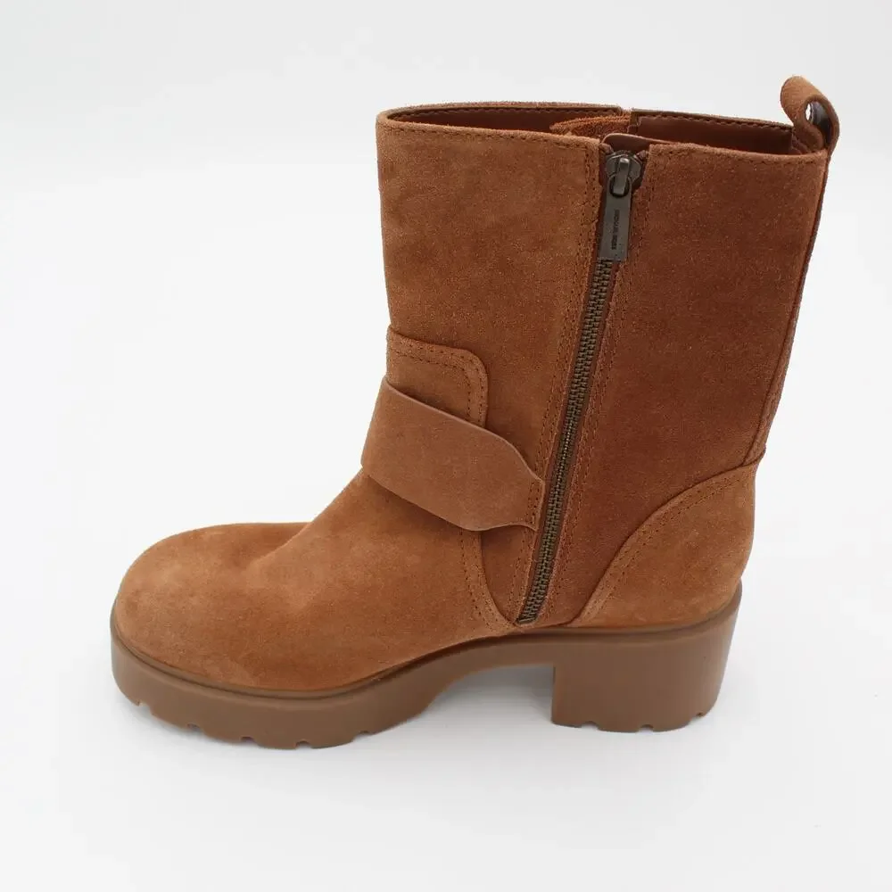 Michael Kors Boots Womens 10 Brown Suede Leather Zip Chunky Heel Lug Sole